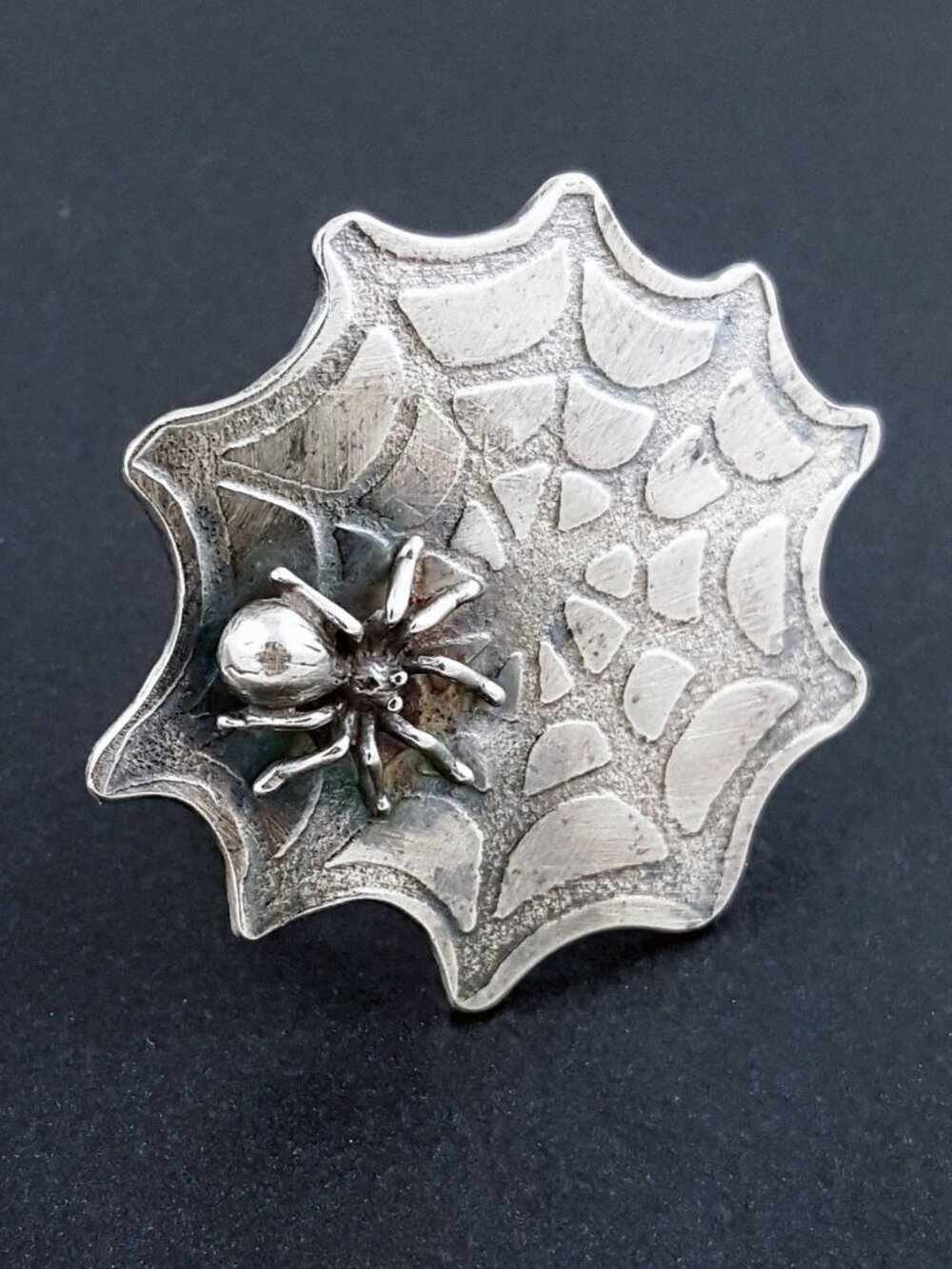 Oxidized Sterling Silver Spiderweb Ring, Size 8.5